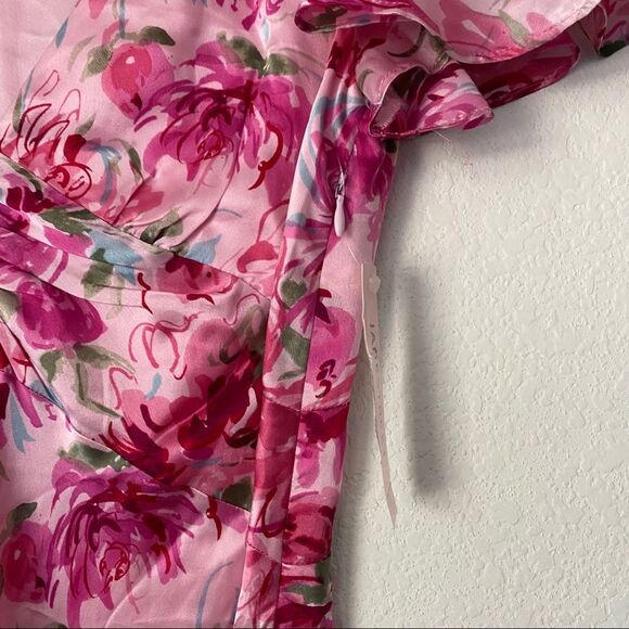 NWT Vintage Janestreet Pink Floral Silky Peonies Valentines Dress sz XS - Picture 8 of 8